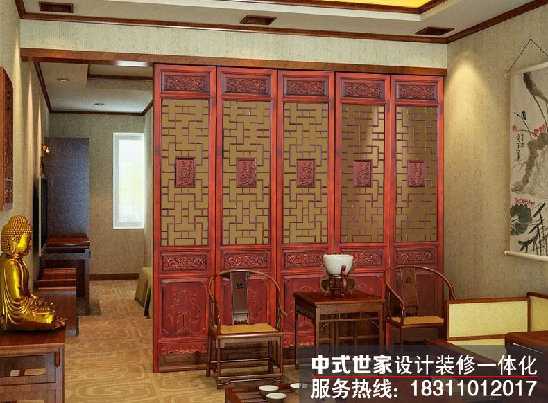 仿古屏風在客廳中的隔斷展示