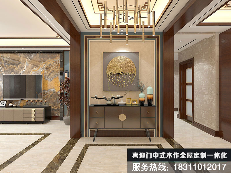 獨棟中式別墅玄關(guān)設(shè)計效果圖