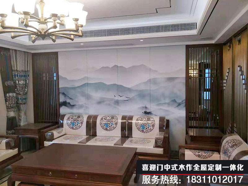 簡(jiǎn)約的中式客廳沙發(fā)背景墻