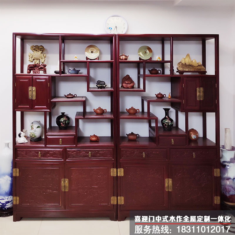 喜迎純實(shí)木中式博古架圖片