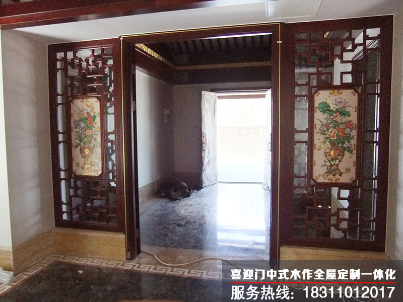 喜迎門中式實木花格木門室內裝修圖片