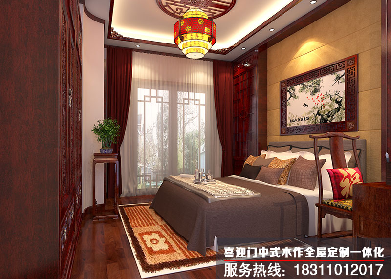 中式別墅二樓次臥室設(shè)計(jì)效果圖
