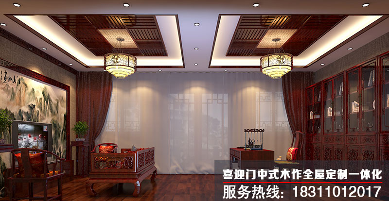 中式別墅書房設(shè)計(jì)效果圖