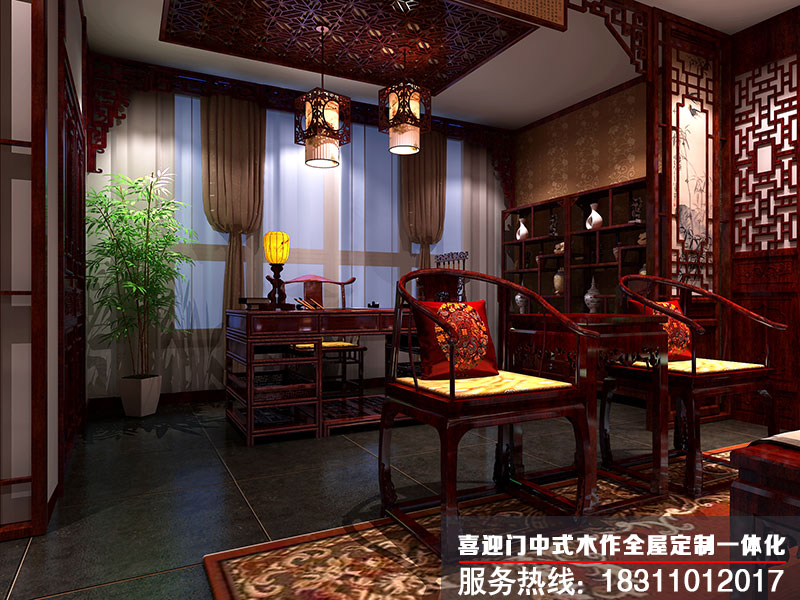 中式客廳書房設計效果圖