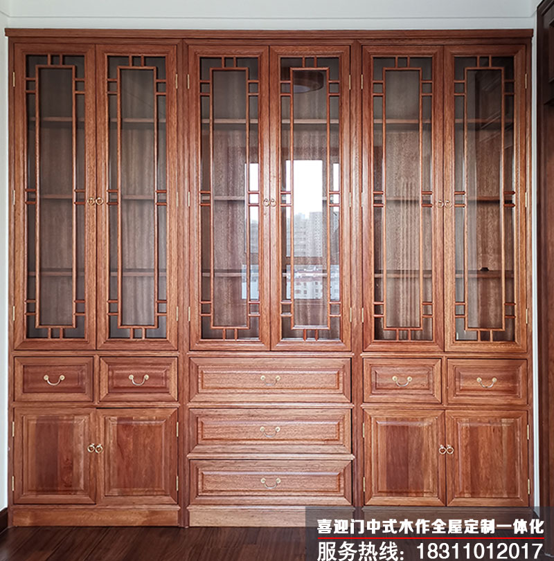 原木色中式書房書柜